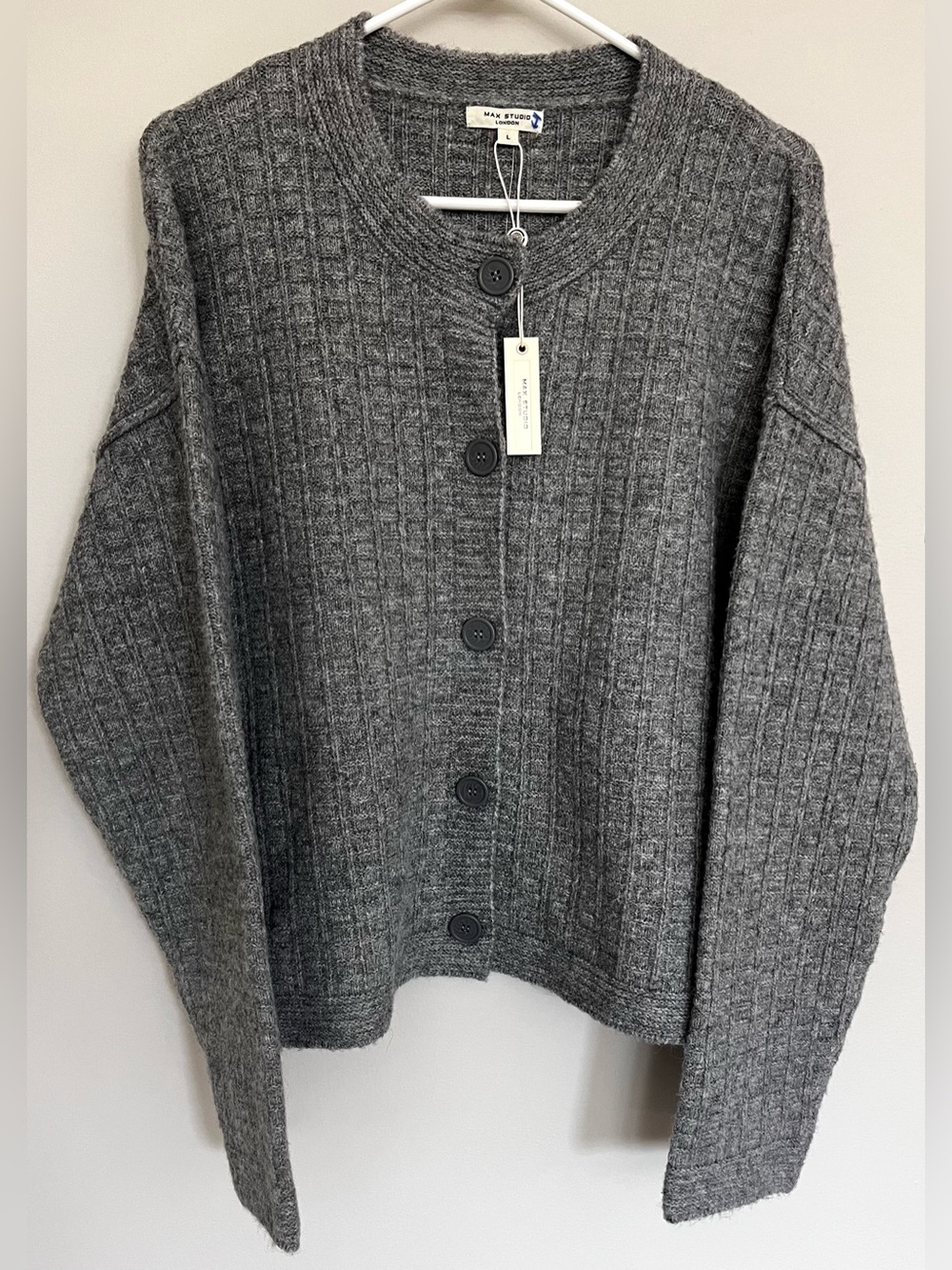 Max Studio Waffle Cardigan in Heathered Gray NEW
